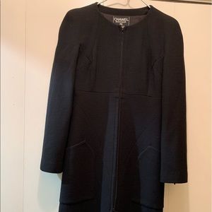 Chanel black lambs wool full length coat